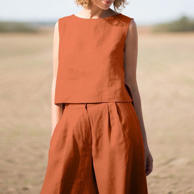 Hannah – Retro Katoenen en Linnen Kostuum met Lange Mouwen