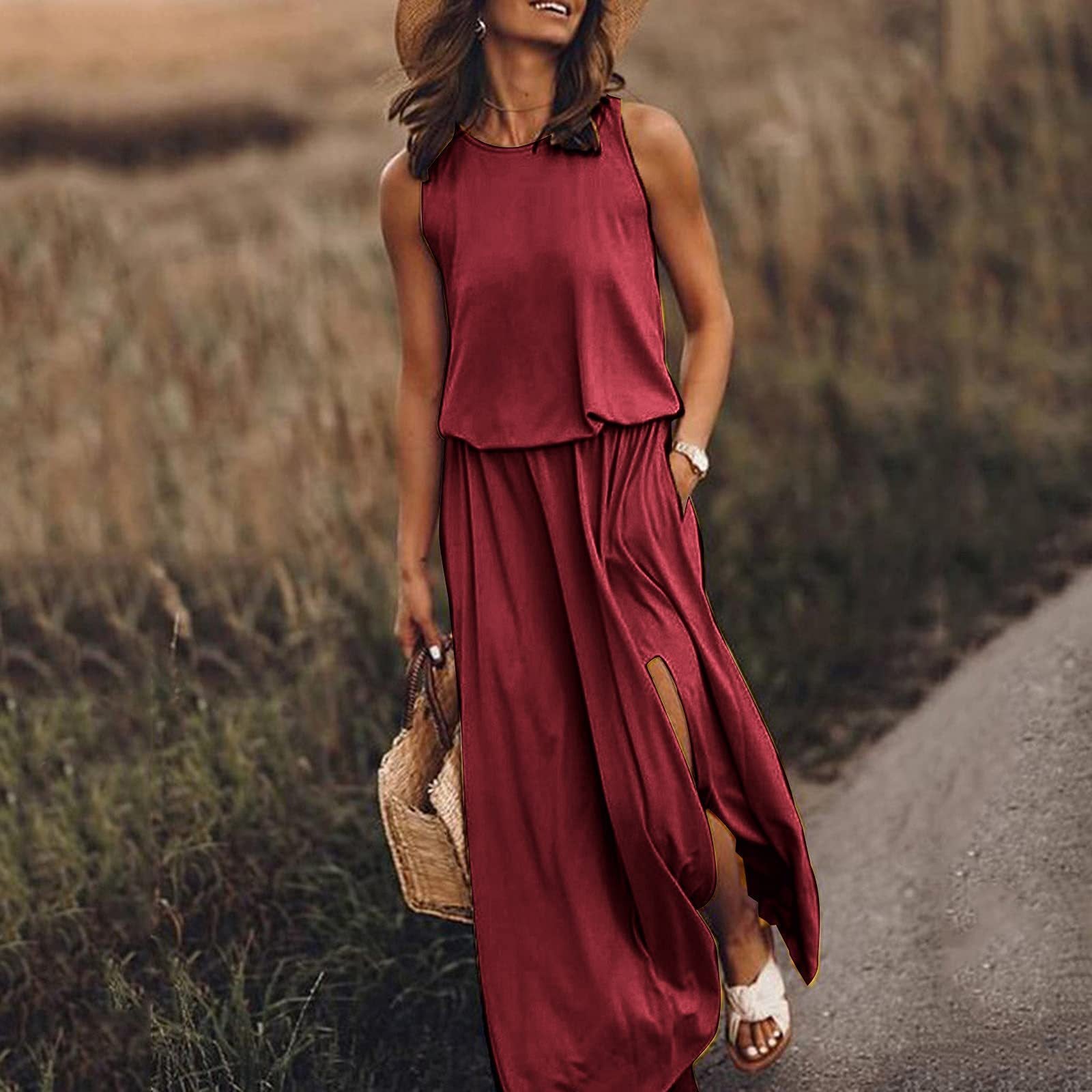 Dames zomerjurk met split – maxi dress voor strand, feest of bruiloft – elegante boho damesjurk in grote maten