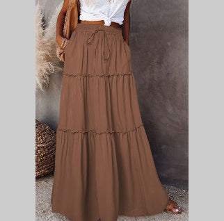 Tanya – Elastische Hoge Taille A-Lijn Geplooide Casual Maxi Jurk