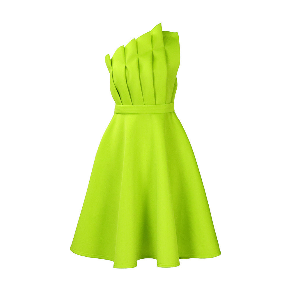 Kathryn – Elegante One-shoulder Jurk met Hoge Taille en Ruches