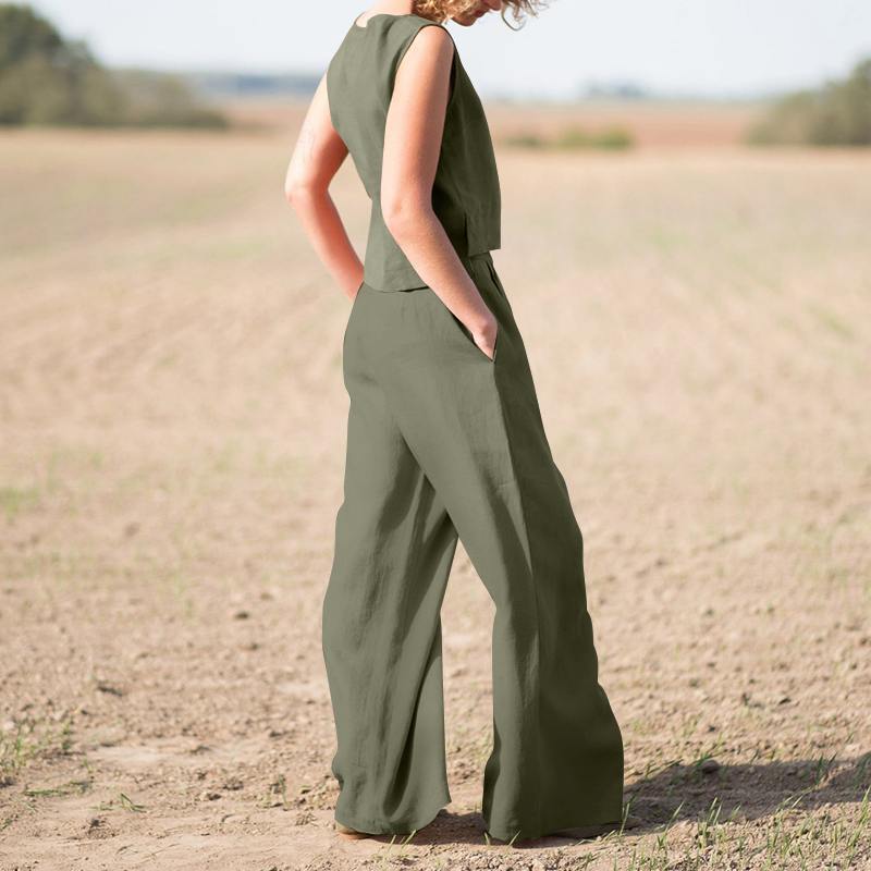 Hannah – Retro Katoenen en Linnen Kostuum met Lange Mouwen