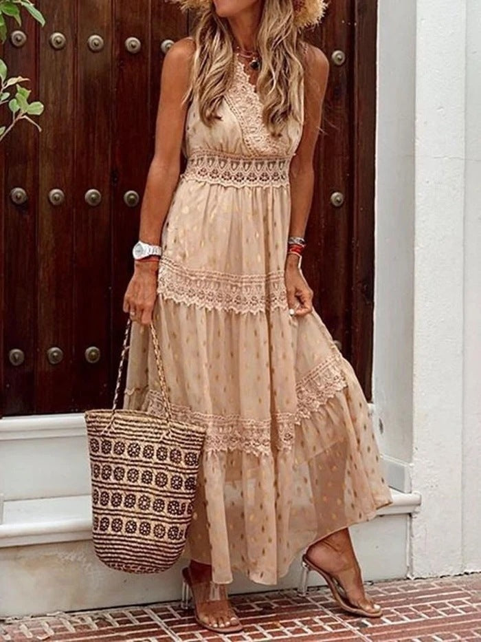 Abigail – Mouwloze Chiffon Jurk met Diepe V-Hals