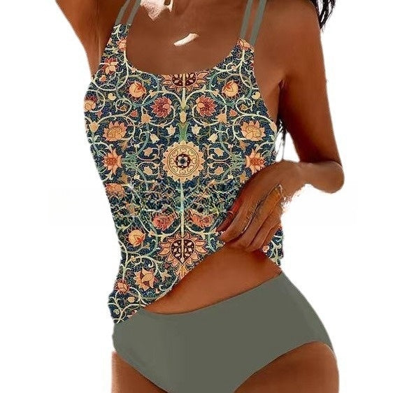 Dames tankini-set met etnisch patroon voor strand en zwembad