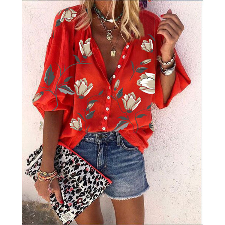Dames Losvallende Bloemenblouse met Knoopsluiting – Casual Boho Zomerlook