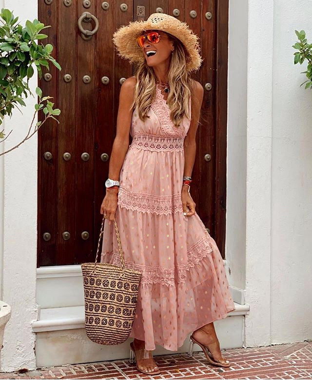 Abigail – Mouwloze Chiffon Jurk met Diepe V-Hals