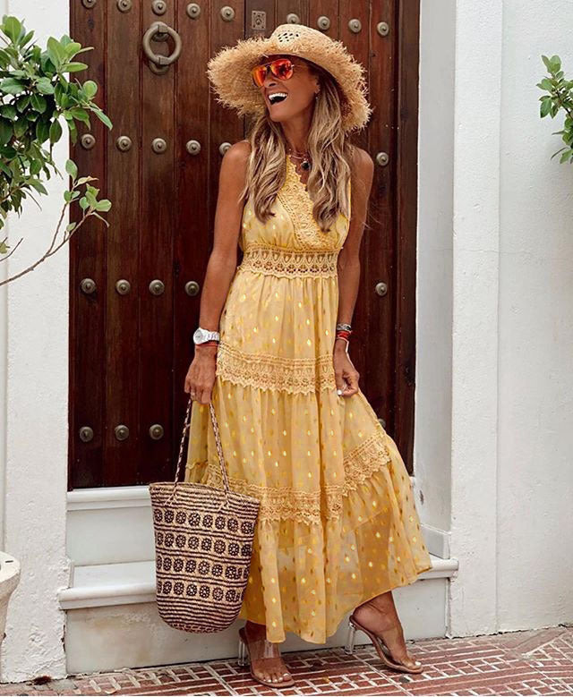 Abigail – Mouwloze Chiffon Jurk met Diepe V-Hals