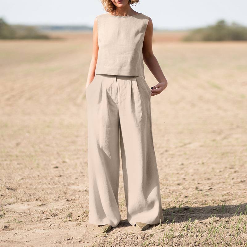 Hannah – Retro Katoenen en Linnen Kostuum met Lange Mouwen