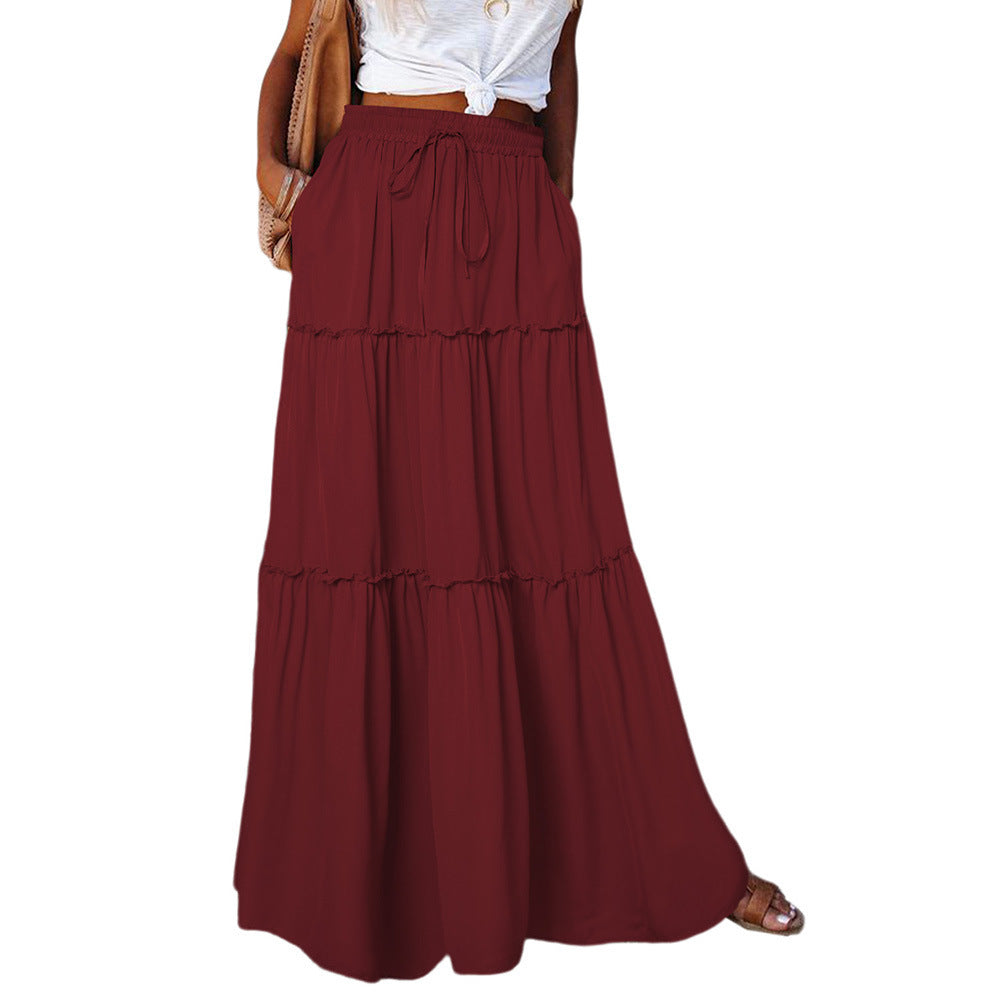 Tanya – Elastische Hoge Taille A-Lijn Geplooide Casual Maxi Jurk