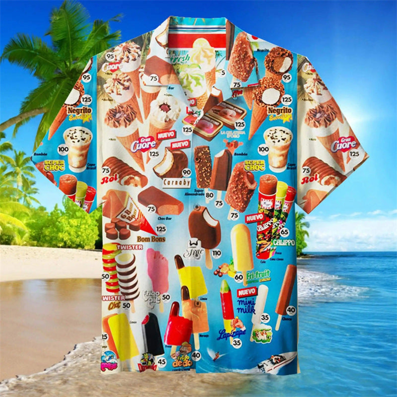 Heren Hawaii Overhemd met Retro IJsdesign – Zomerstijl met Nostalgische Print