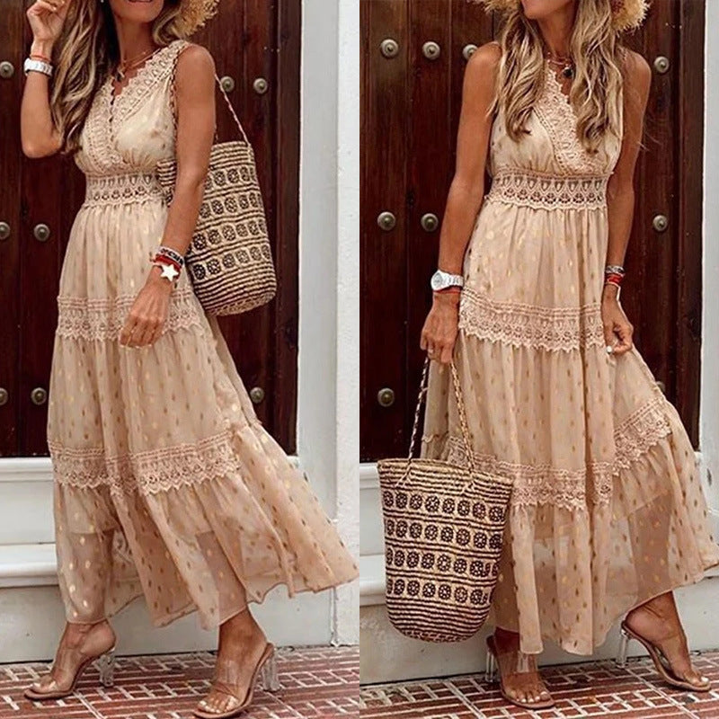 Abigail – Mouwloze Chiffon Jurk met Diepe V-Hals