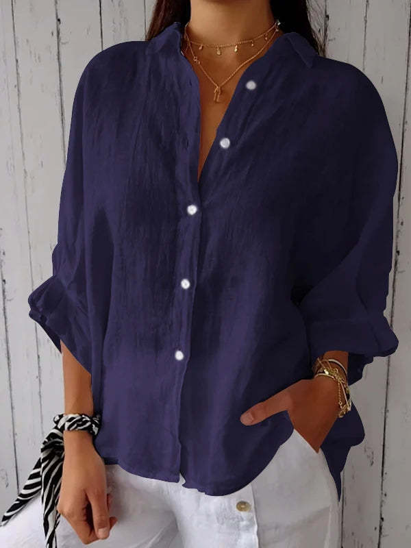 Losvallende dames blouse met lange mouwen – stijlvolle button-down shirt en tuniek top voor elke dag