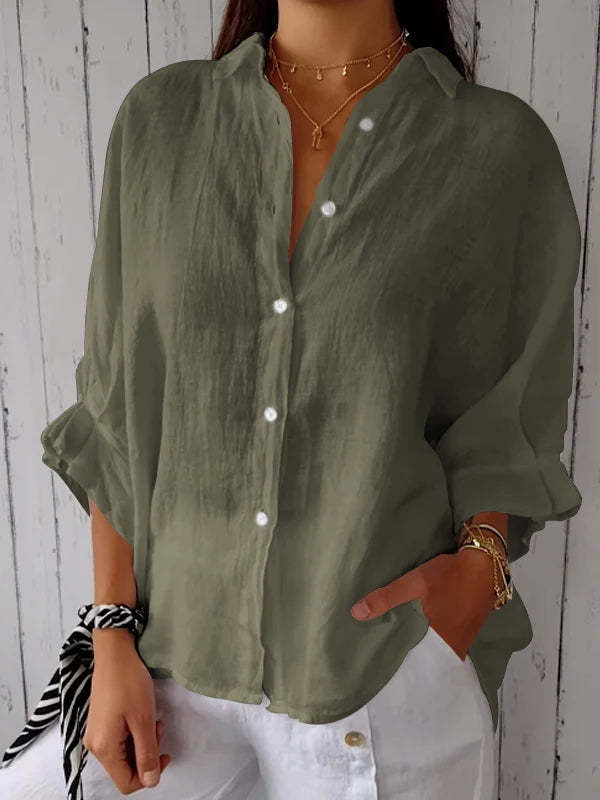 Losvallende dames blouse met lange mouwen – stijlvolle button-down shirt en tuniek top voor elke dag