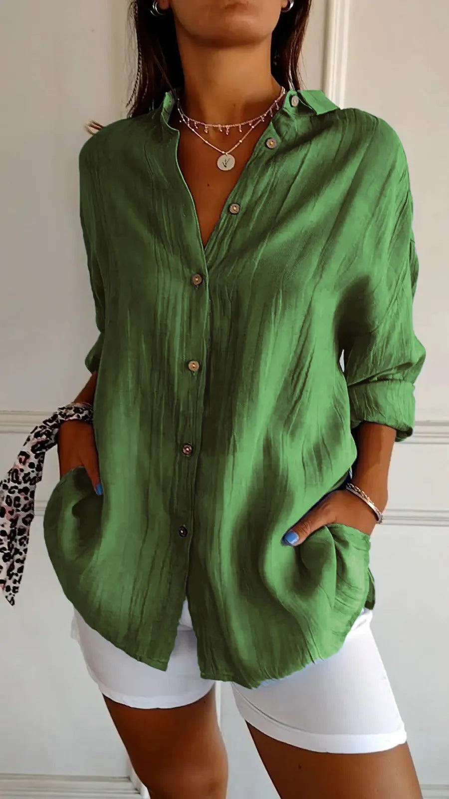 Dames blouse met lange mouwen – losvallende button-down tuniek top voor dagelijks gebruik