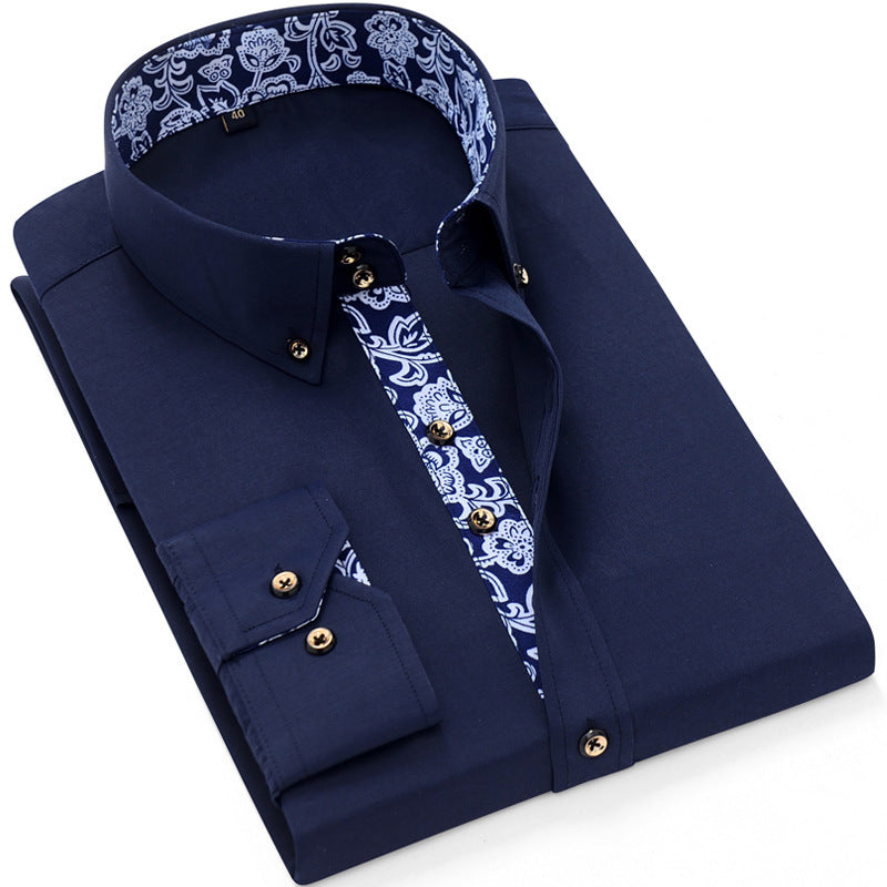 Derek – Blauw en Wit Porselein Kraag Zakelijk Casual Lange Mouwen Shirt