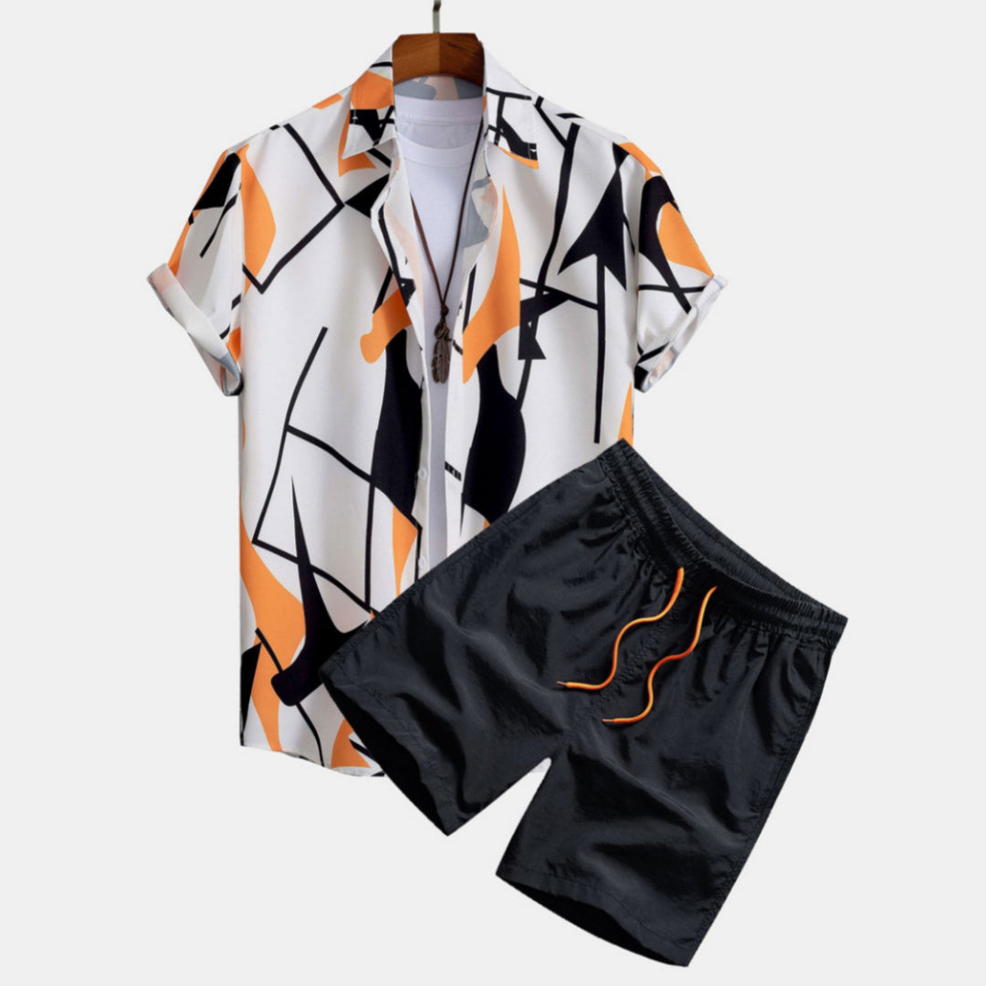 Heren Zomerset – Trendy Abstract Overhemd en Korte Broek – Casual Stijl voor Vakantie en Vrije Tijd