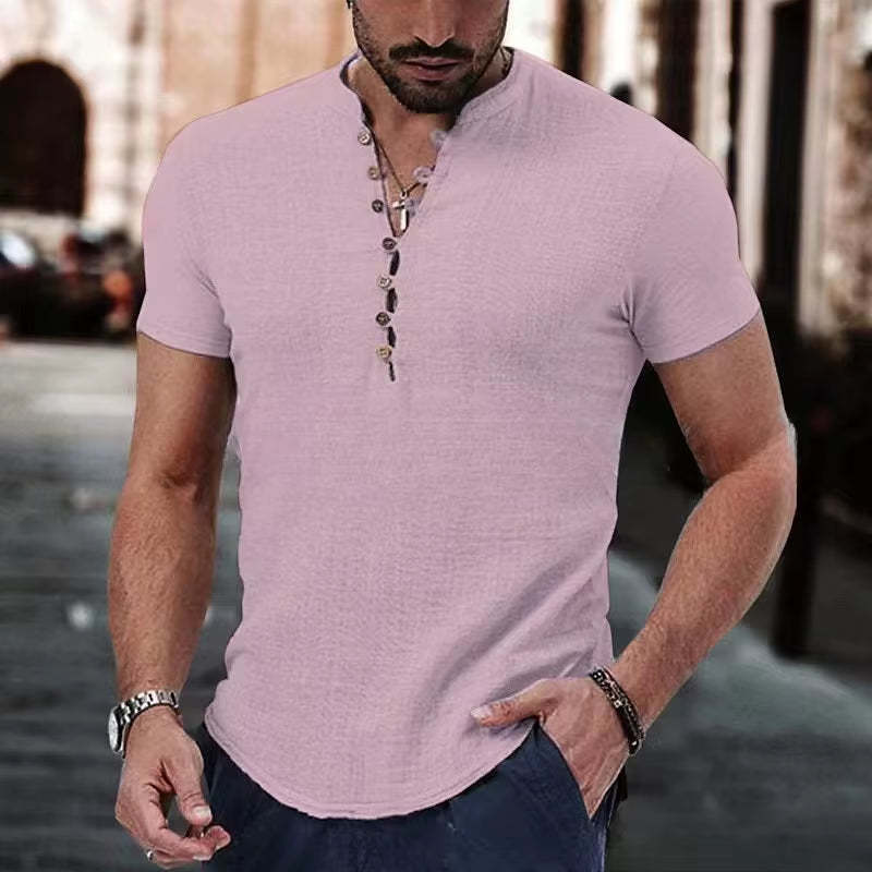 Heren casual T-shirt met knoopsluiting en moderne pasvorm