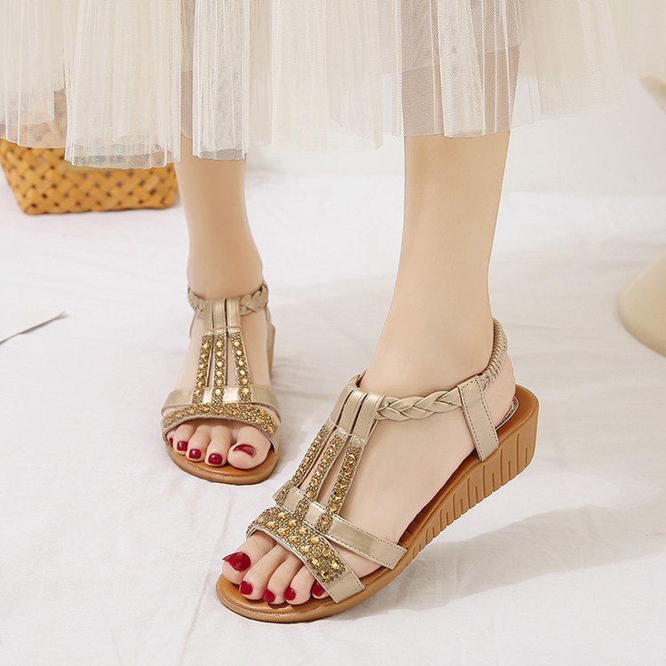 Emma – Casuale Wedges Sandalen met Strass en Romeinse Stijl