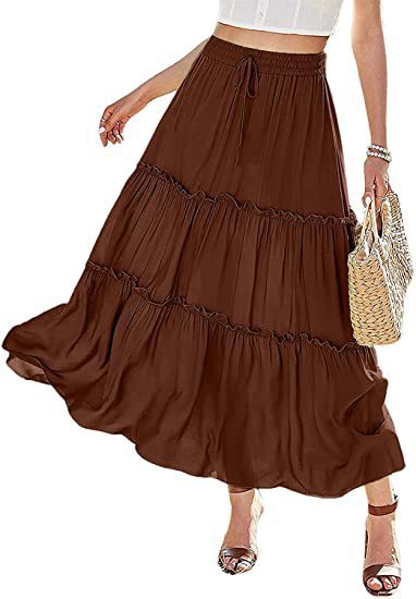 Tanya – Elastische Hoge Taille A-Lijn Geplooide Casual Maxi Jurk