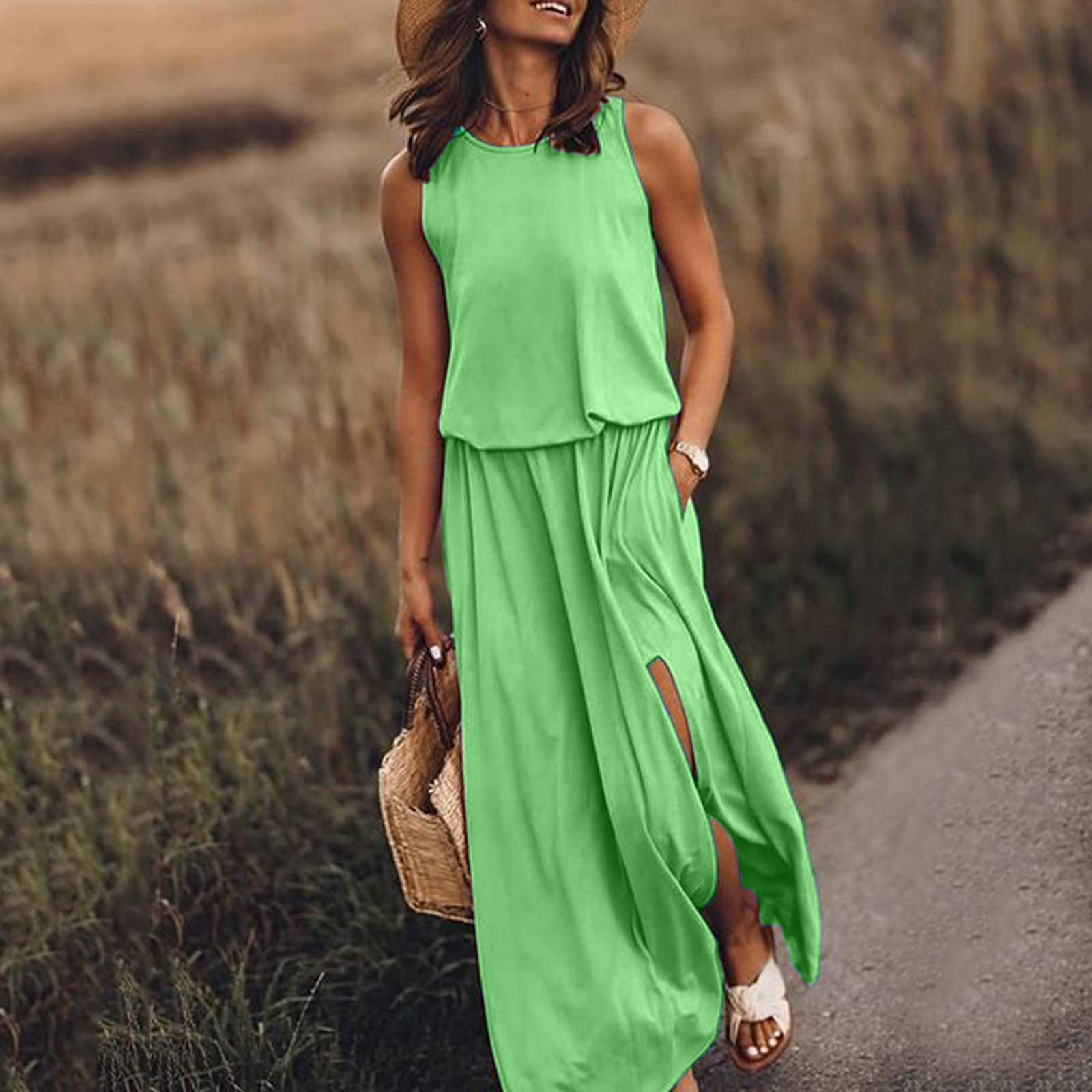 Dames zomerjurk met split – maxi dress voor strand, feest of bruiloft – elegante boho damesjurk in grote maten