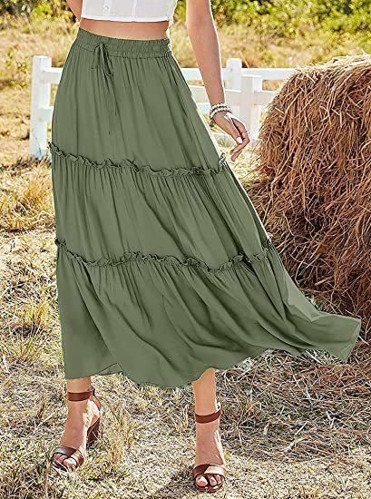 Tanya – Elastische Hoge Taille A-Lijn Geplooide Casual Maxi Jurk