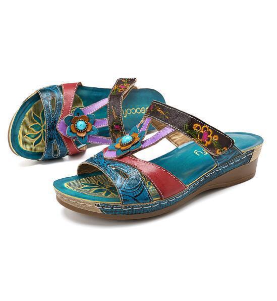 Hayley – Hakken Slippers met Etnische Bloemen voor Dames