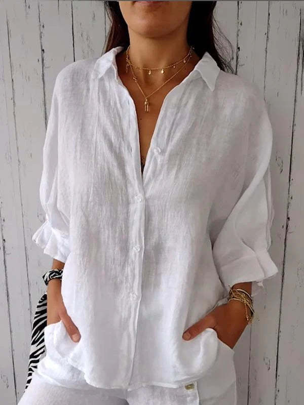 Losvallende dames blouse met lange mouwen – stijlvolle button-down shirt en tuniek top voor elke dag