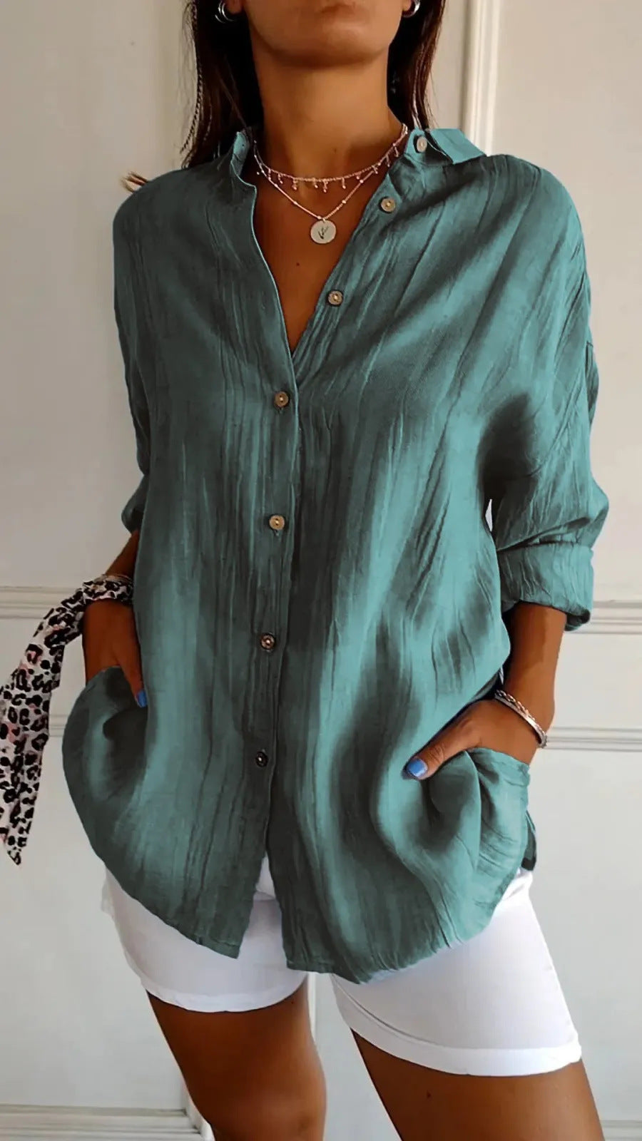 Dames blouse met lange mouwen – losvallende button-down tuniek top voor dagelijks gebruik