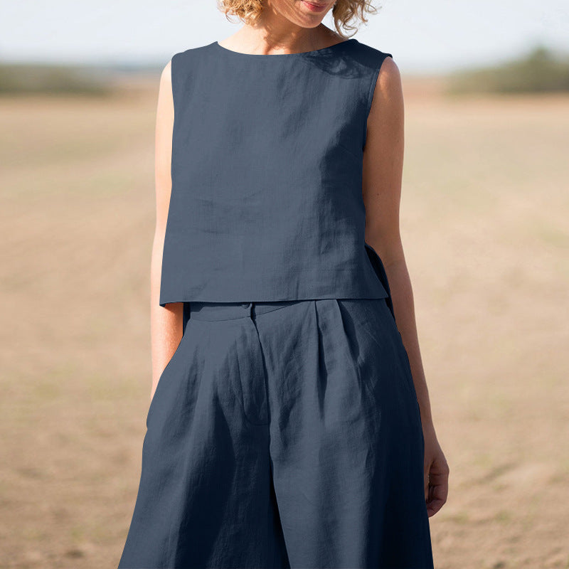 Hannah – Retro Katoenen en Linnen Kostuum met Lange Mouwen