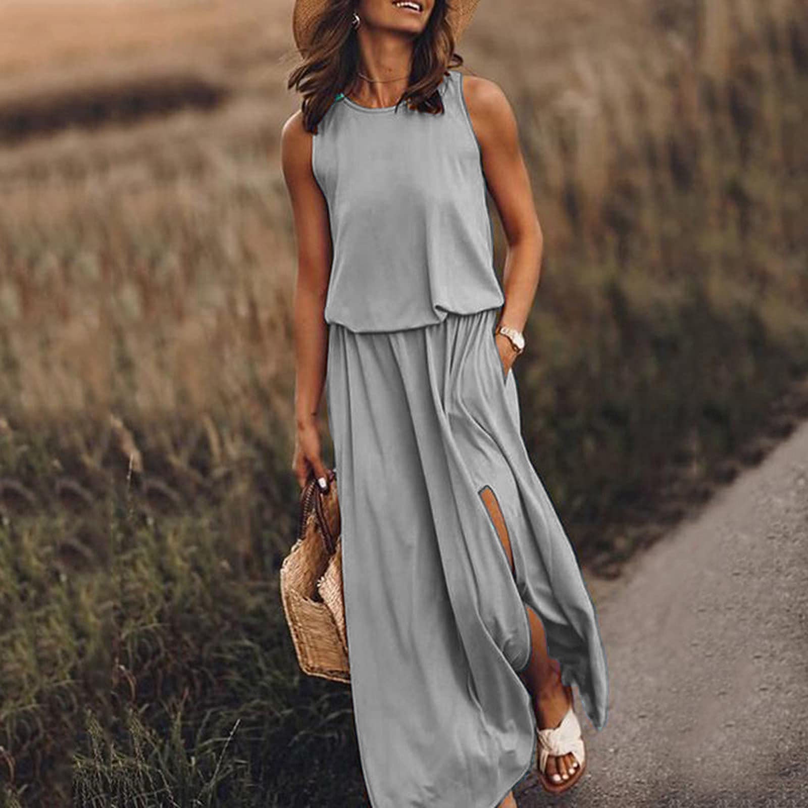 Dames zomerjurk met split – maxi dress voor strand, feest of bruiloft – elegante boho damesjurk in grote maten
