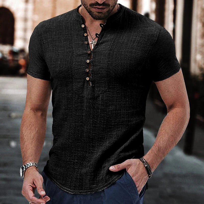 Heren casual T-shirt met knoopsluiting en moderne pasvorm