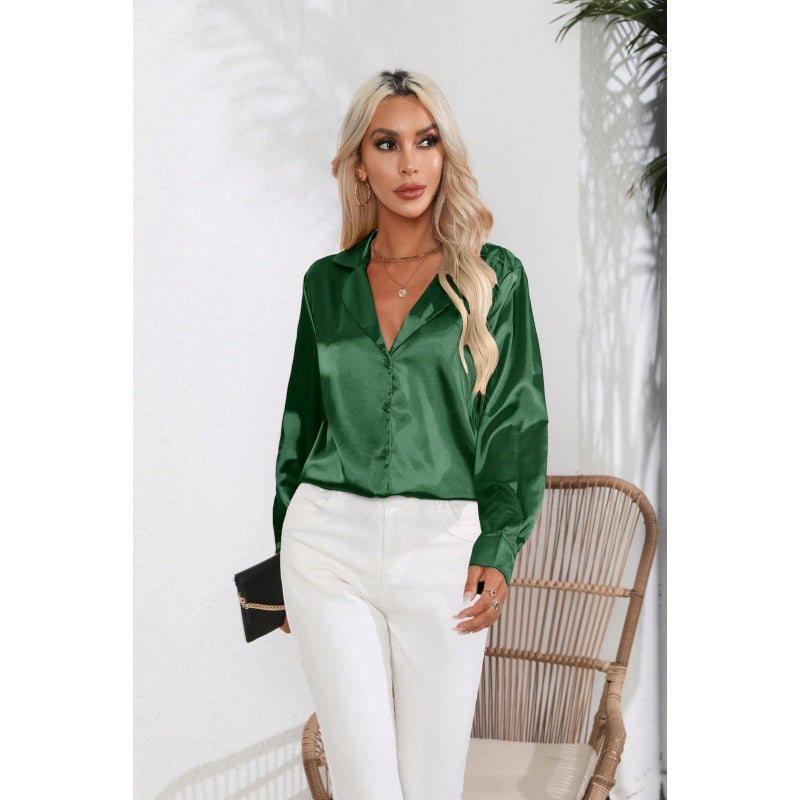 Andrea – Satijnen Blouse met Kraag