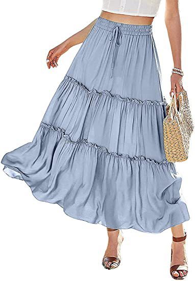 Tanya – Elastische Hoge Taille A-Lijn Geplooide Casual Maxi Jurk