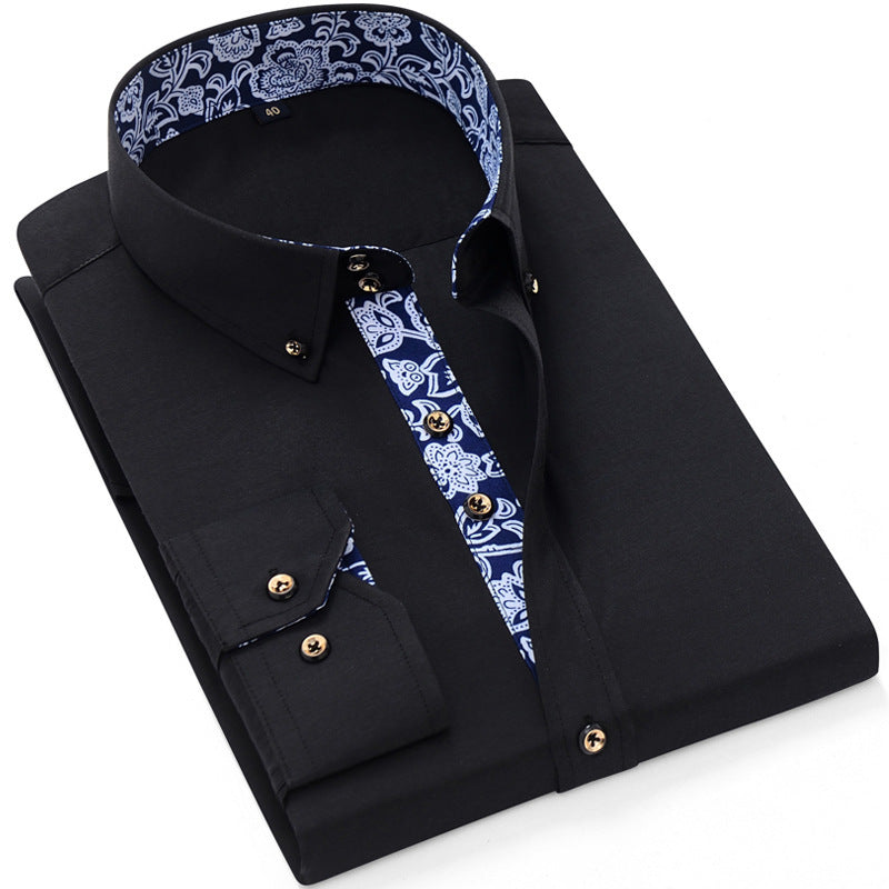 Derek – Blauw en Wit Porselein Kraag Zakelijk Casual Lange Mouwen Shirt