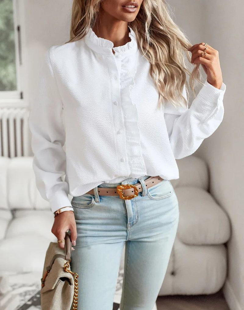 Dames Chique Ruffle Blouse – Casual & Zakelijk, Modieuze Lange Mouwen
