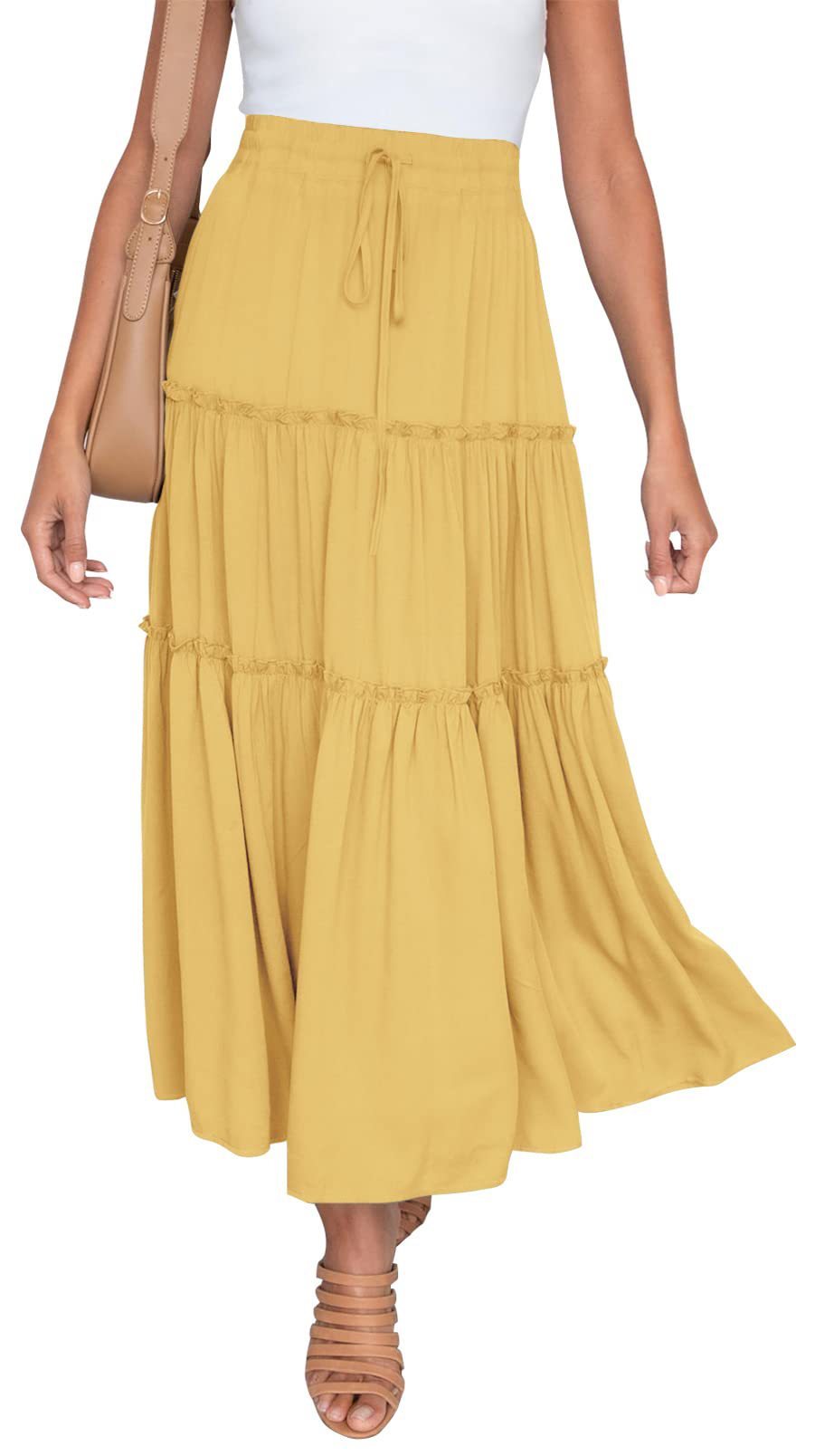 Tanya – Elastische Hoge Taille A-Lijn Geplooide Casual Maxi Jurk
