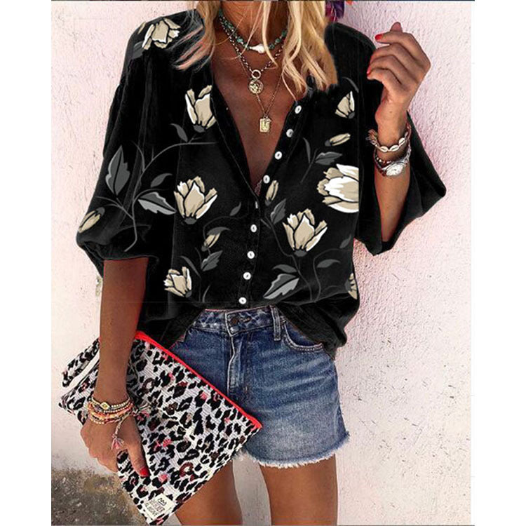 Dames Losvallende Bloemenblouse met Knoopsluiting – Casual Boho Zomerlook