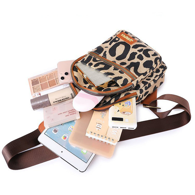 Natalie – Luipaardprint Schoudertas met Hoofdtelefoonaansluiting