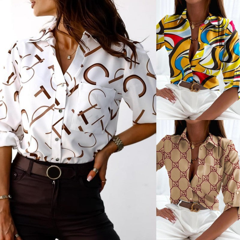 Francesca – Langemouwige Damesblouse met Print
