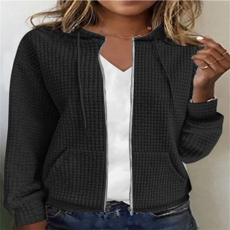 Lydia – Lange Mouwen Sweaterjas met Rits en Capuchon
