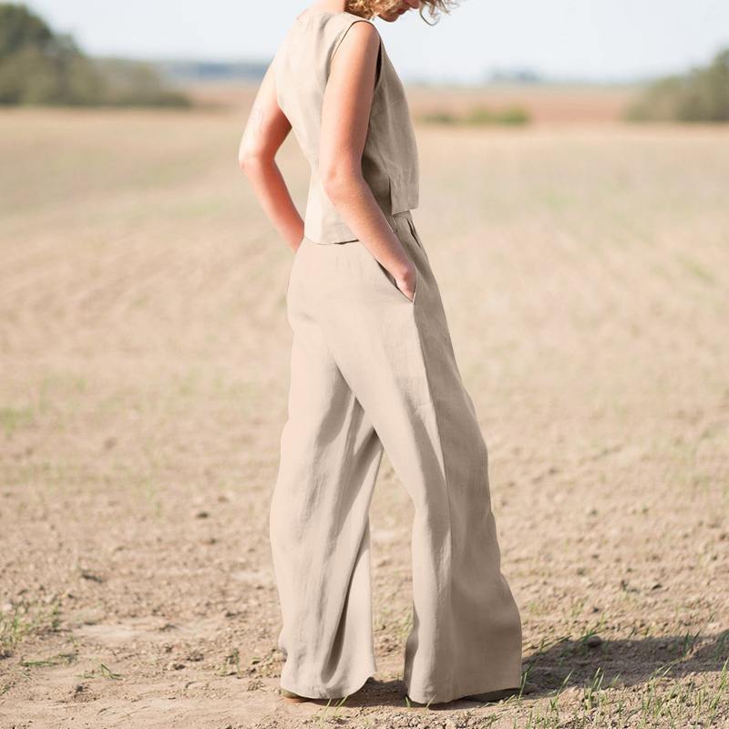 Hannah – Retro Katoenen en Linnen Kostuum met Lange Mouwen