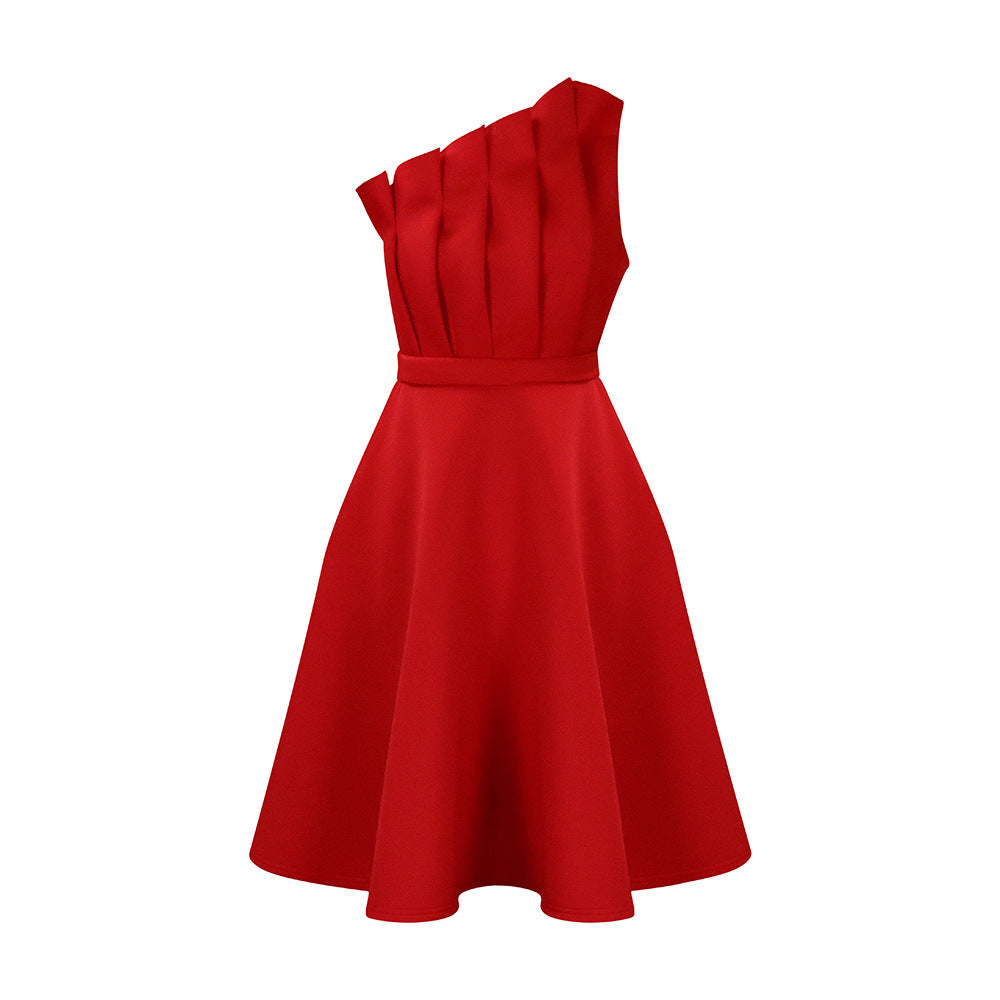 Kathryn – Elegante One-shoulder Jurk met Hoge Taille en Ruches