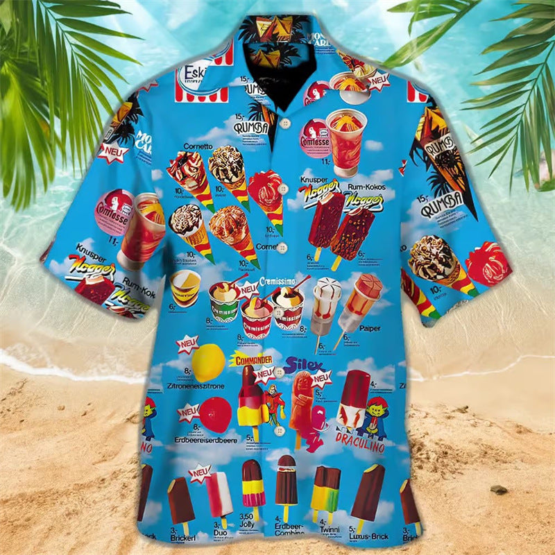 Heren Hawaii Overhemd met Retro IJsdesign – Zomerstijl met Nostalgische Print