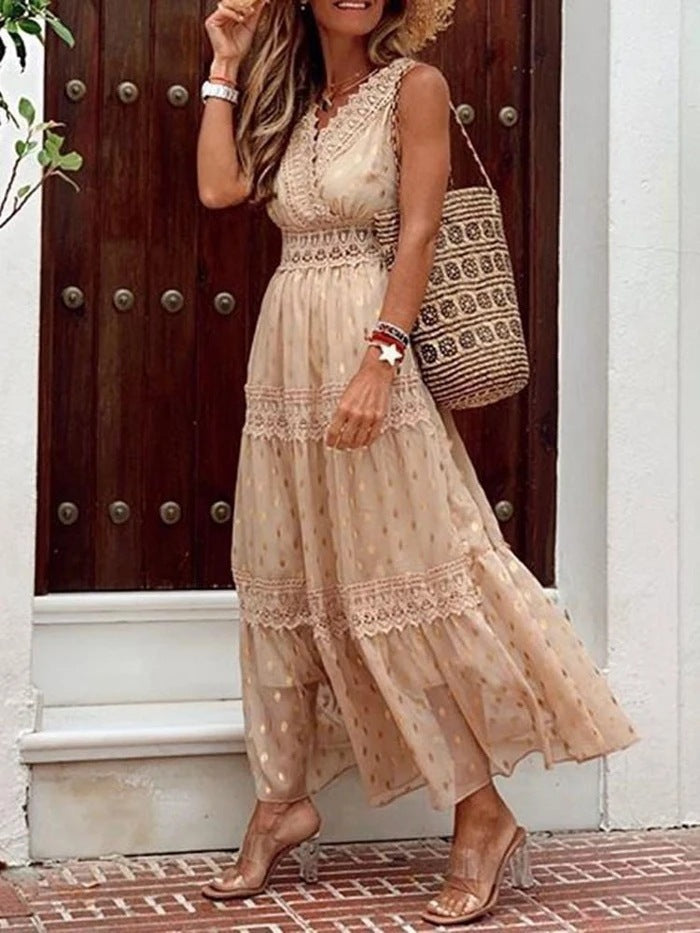 Abigail – Mouwloze Chiffon Jurk met Diepe V-Hals