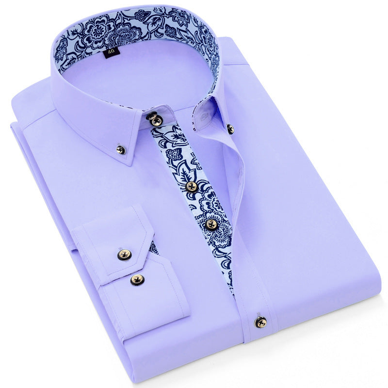 Derek – Blauw en Wit Porselein Kraag Zakelijk Casual Lange Mouwen Shirt