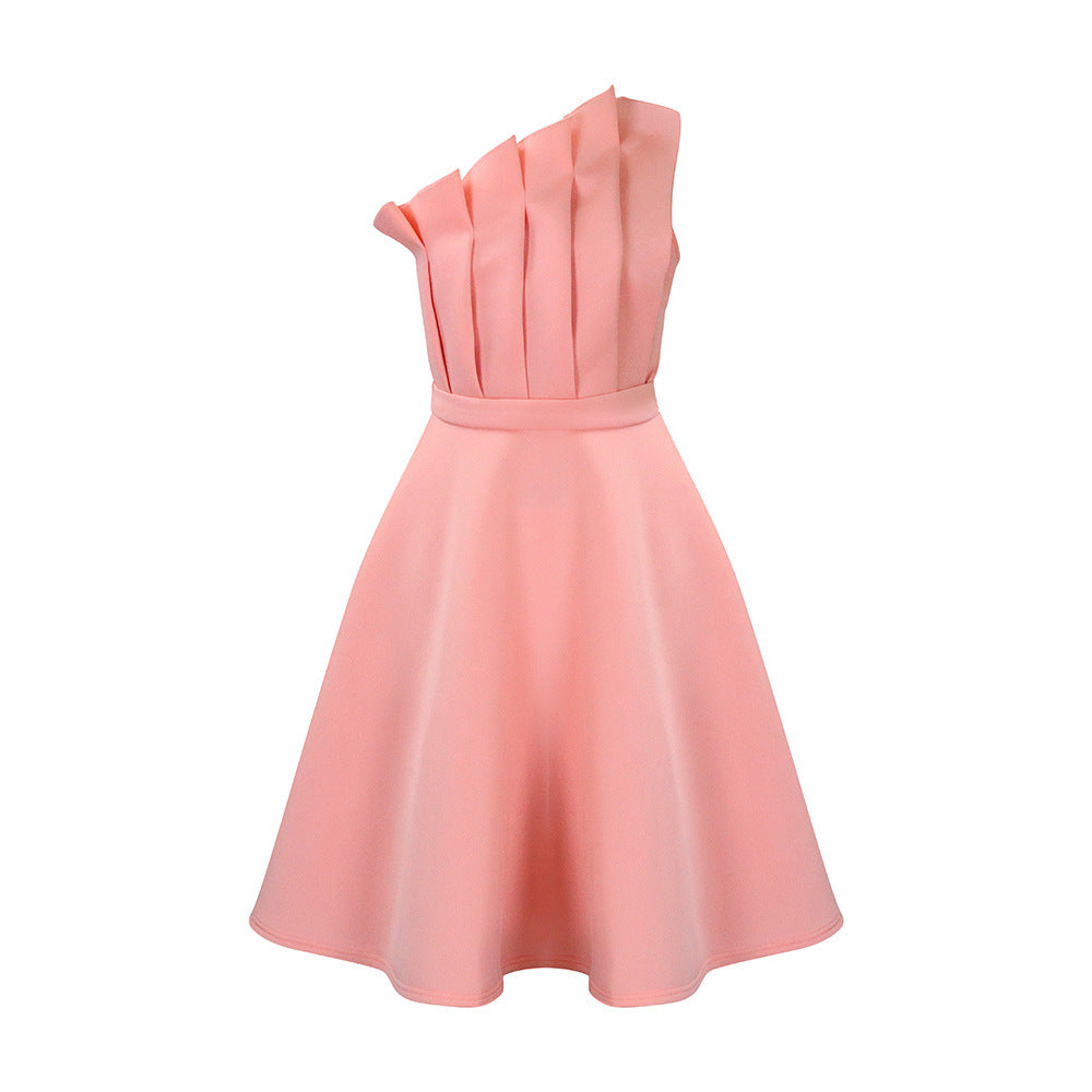 Kathryn – Elegante One-shoulder Jurk met Hoge Taille en Ruches