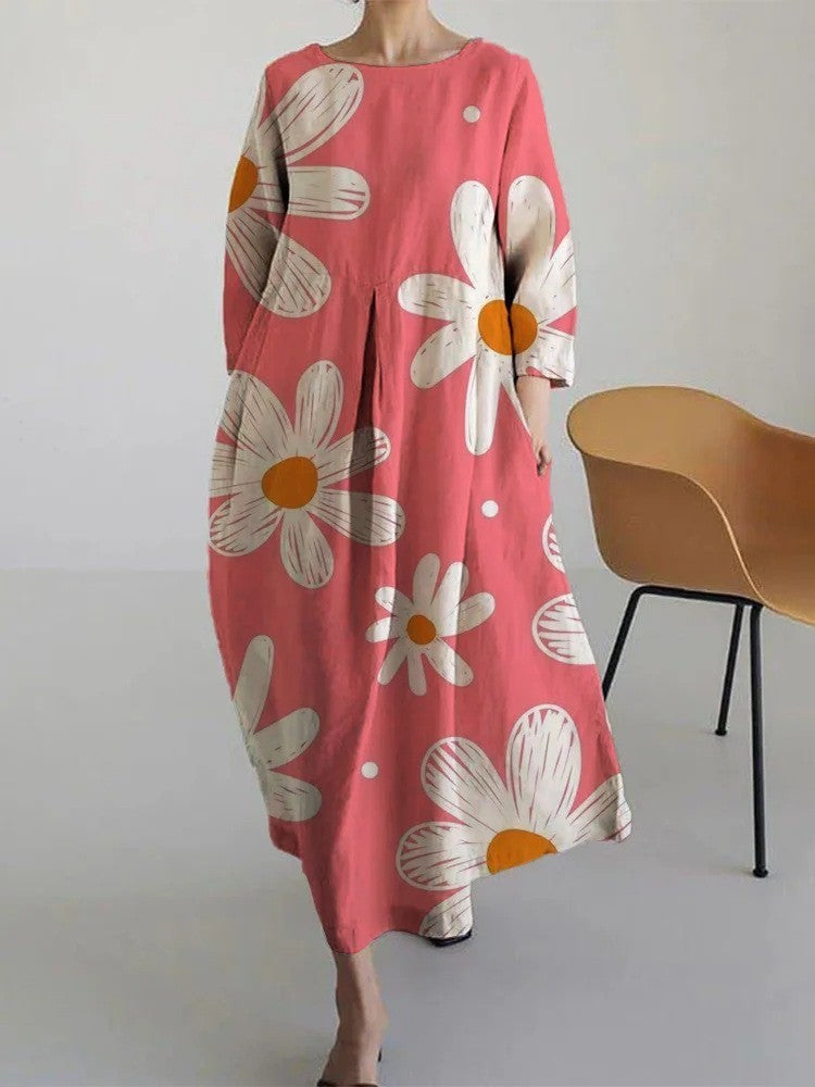 Lydia – Retro Stijl Lange Jurk met Kunstzinnig Geometrisch Patroon