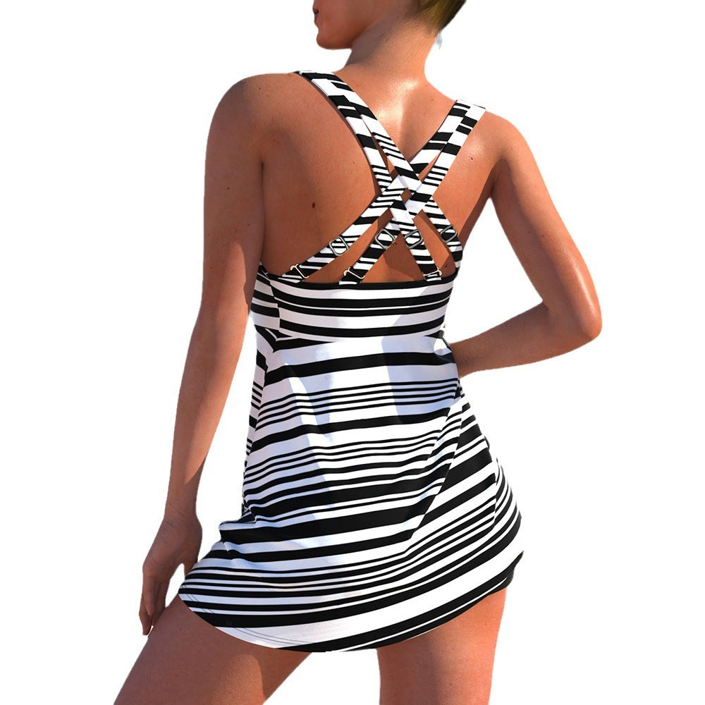Dames Badjurk Zwempak met Gestreept Design – Flatterend en Comfortabel voor Strand en Zwembad