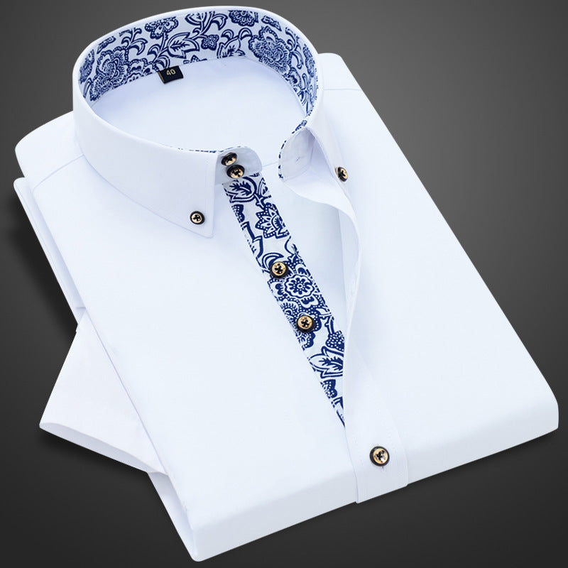 Derek – Blauw en Wit Porselein Kraag Zakelijk Casual Lange Mouwen Shirt