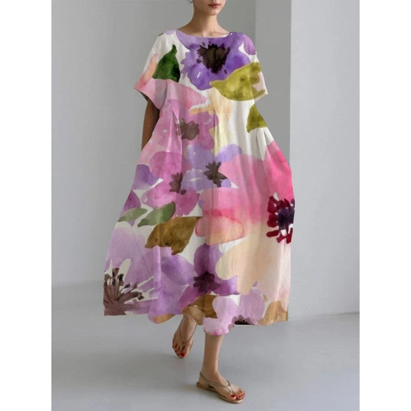 Lydia – Retro Stijl Lange Jurk met Kunstzinnig Geometrisch Patroon