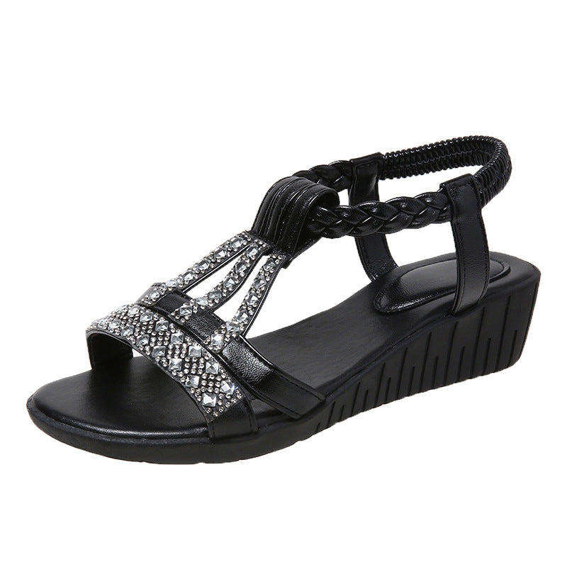 Emma – Casuale Wedges Sandalen met Strass en Romeinse Stijl